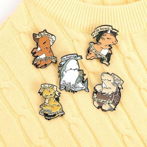 Cute little animal banner Enamel Pin Brooch cat donkey shark Horse turtle Lapel Pin Bag clothes cartoon Badge Gifts for children