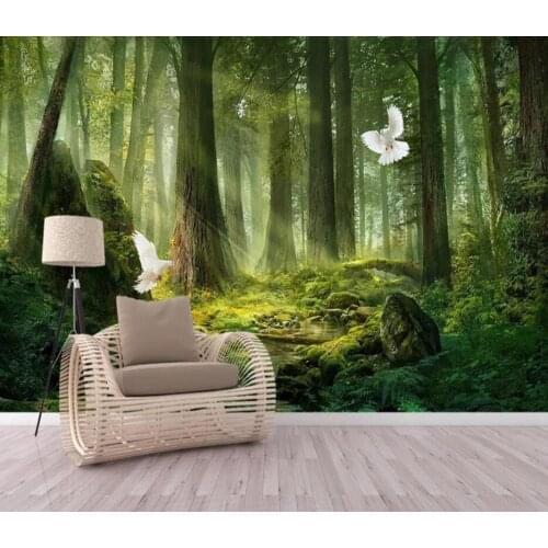 Green forest background wall decorates wallpaper mural