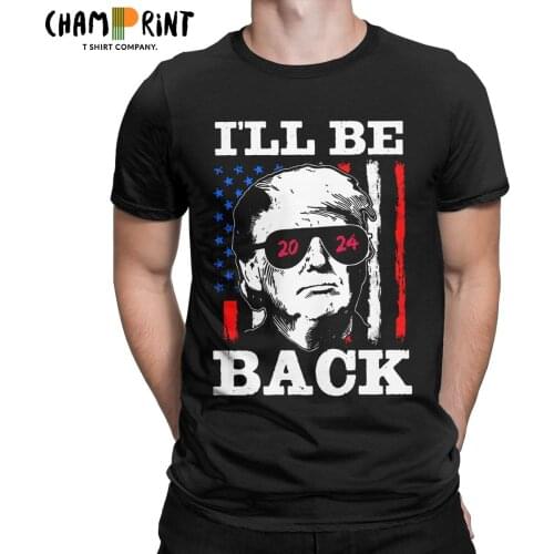 Mens Patriotic Trump I'll Be Back 2024 T Shirt Pure Cotton Clothing Vintage Short Sleeve Crew Neck Tees 4XL 5XL T-Shirts