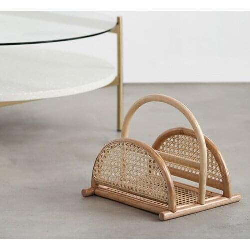 Handmade Rattan Bookcase Ins Style Magazine Shelf Indonesian Rattan Storage Shelf Home Storage Shelf Nordic Decorative Bookcase