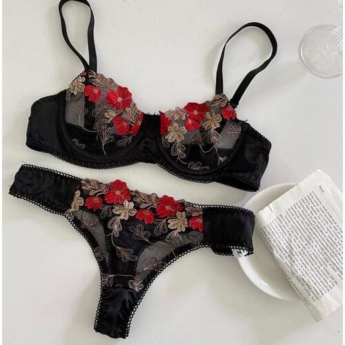 Wriufred Ultra-thin sexy bra panties set embroidered transparent see sexy temptation non-elastic underwear sets