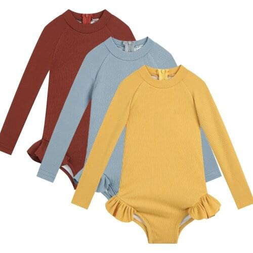 Baby Girls Swimwear Bathing Boy Bodysuit Cute Spring Summer Long Sleeve Swimming Bikini Suit One-piece Swimsuit Clothes 1-5Y