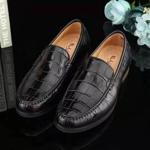 100% Genuine real crocodile skin men shoe durable solid crocodile belly skin men dress business shoe black color with cow lining