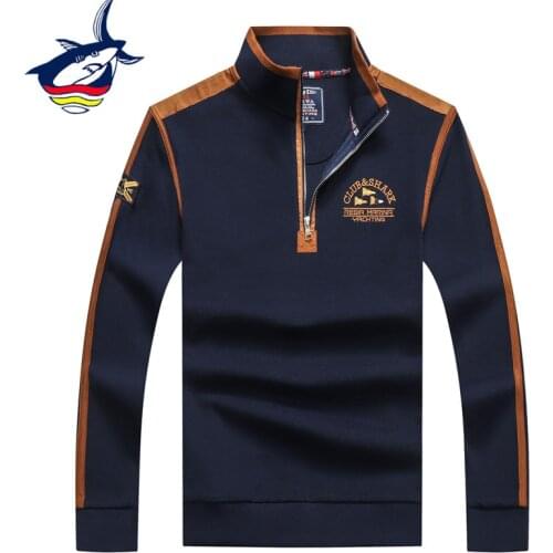 2020 New Arrival Brand Sweater Men Quality Tace & Shark Sweaters 3XL Half Zipper Stripes Sleeve Solid Stand Collar Pullovers Men