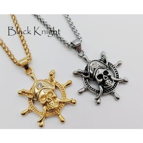 2019 S/S New Arrival Rudder Pirate captain pendant necklace 316L stainless steel Navy Rudder skull necklace fashion BLKN0629