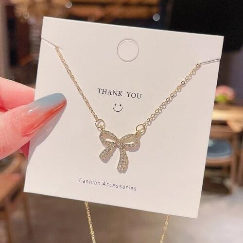 Geometry Bowknot Shiny Zircon Pendant Necklace for Women New Trendy Elegant Jewelry Female Simplicity Clavicle Chain Chokers