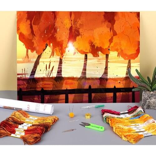 Scenery Autumn Light Pre-Printed 11CT Cross-Stitch DIY Embroidery Full Kit DMC Threads Hobby Sewing Craft Handiwork Design