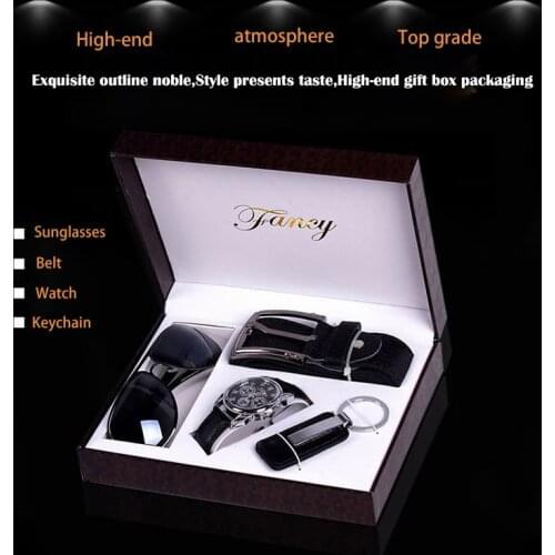 Fathers' Day Dad Birthday Gifts Watch, Belt, Sunglasses, Key Gift Box FatherS Day Chritsmas Gifts Black