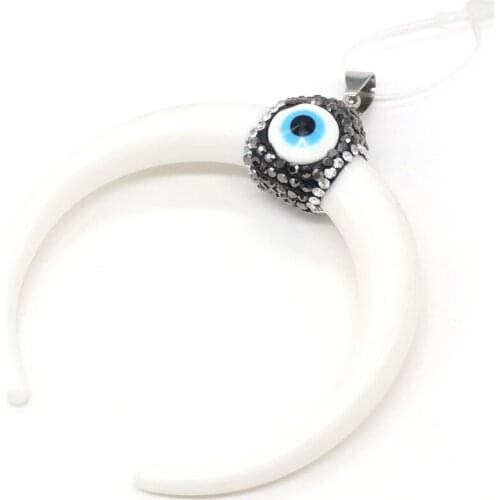 Crescent Bull Bone Pendants with Eye Bead and Artificial Diamond Charms for Jewelry Making DIY Necklace Bracelet Gift