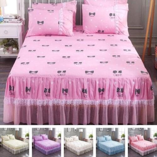 2020 Princess Bedding Non-slip Double Layers Bed Skirt Pillowcases Lace Bed Sheets Mattress Cover King Queen Full Twin Bed Cover