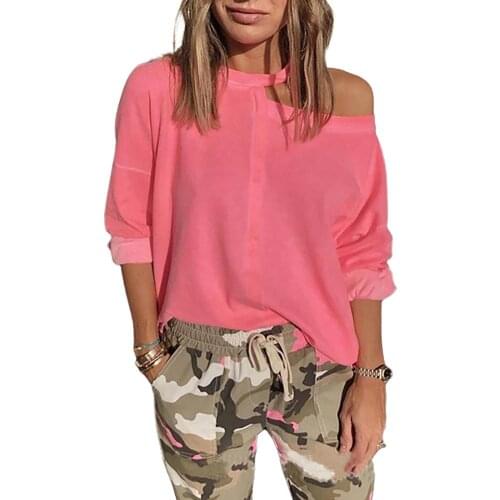 Casual Women Long Batwing Sleeve One Shoulder Halter T-Shirts Baggy Pullover Top 2020 Autumn Winter Pullovers