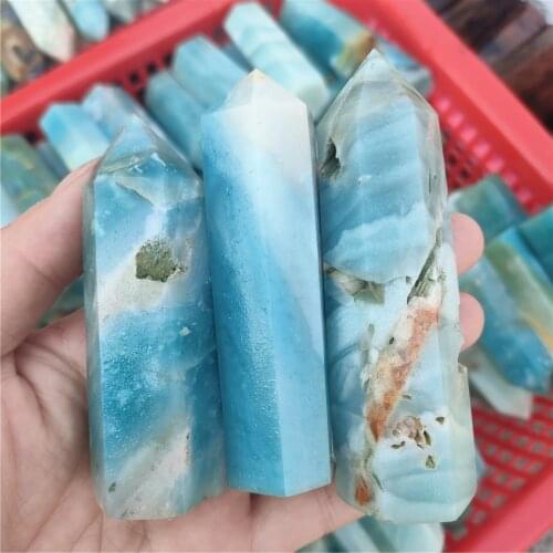 Dropshipping Natural caribbean calcite Crystal Double terminator Points pillar Polished Healing Chakra healing gift