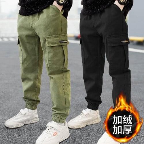 2021 Boys Warm Winter Pants For Girls Kids Elastic Waist Velvet Long Pants Boys Trousers Children Casual Cotton Pants 4-12year