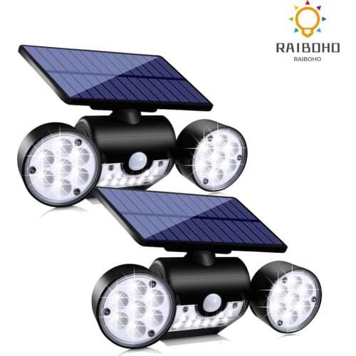 Solar Lights Outdoor 30 LED Solar Security Lights with Motion Sensor Dual Head Spotlights Waterproof 360° Adjustable Solar Light