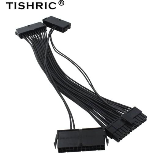 TISHRIC Molex Three Dual PSU Cable ATX 20+4 24Pin Power Supply Synchronizer Male To Female ADD2PSU Riser For GPU Miner Mining