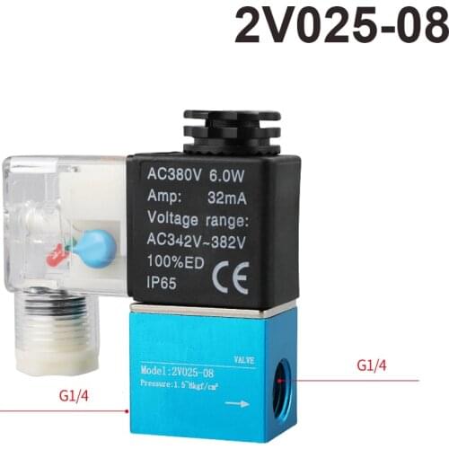 Air Solenoid Valves 2V025-08 2 Position 2 Port 1/4" Normally Closed Pneumatic Solenoid Valve 12V 24V 110V 220V Volt
