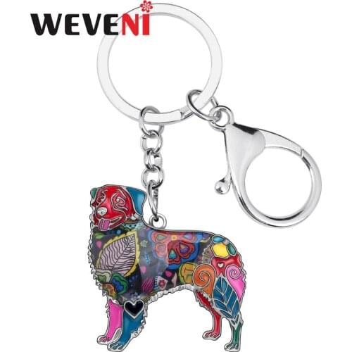 WEVENI Enamel Alloy Australian Shepherd Dog Key chains Animal Key Ring Bag Car Purse Decoration Keychain For Women Girl Men Gift