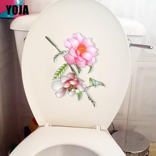 YOJA 19.4*22.5CM Pink Flowers Squid WC Toilet Stikcer Home Room Wall Decoration Decal T1-0660