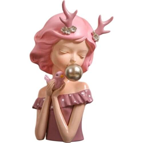 Home Decoration Sculpture Bubble Gum Girl Statue Fashion Resin Figurine Modern Chic Cabinet Decoration