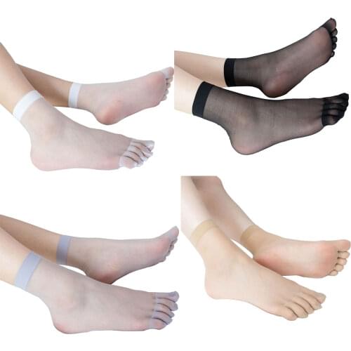 Women Summer Ankle High Invisible Sock Solid Color Ultrathin Sheer Silk Five Toe Fishnet Short Socks