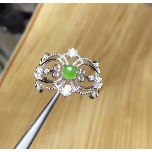 Natural green jasper gem Ring S925 Silver Natural Gemstone Ring Luxury Elegant hollow crown Womens girl gift Rings Jewelry