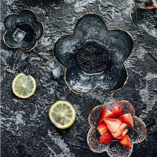 1PC Tableware Handmade Phnom Penh Flower Glass Bowl Fruit Salad Platter Dessert Plate High-Grade Glass Tableware