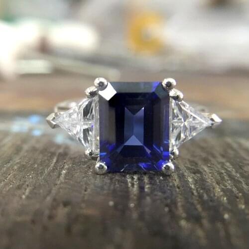 14K White Gold 3.21ct Emerald Cut 7x9mm Lab Created Sapphire Engagement With 1ctw white Moissanite Ring Free shipping