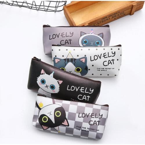 16 pcs Girls cute pencil case kawaii cat school pencil case silicone stationery bag office school stationery wholesale