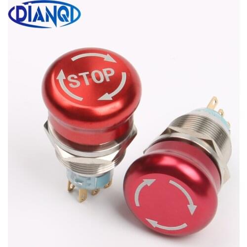 22mm stainless steel Emergency stop switch Push Button Switch latching 2NO 2NC/1NO 1NC Car button pin terminal stop logo