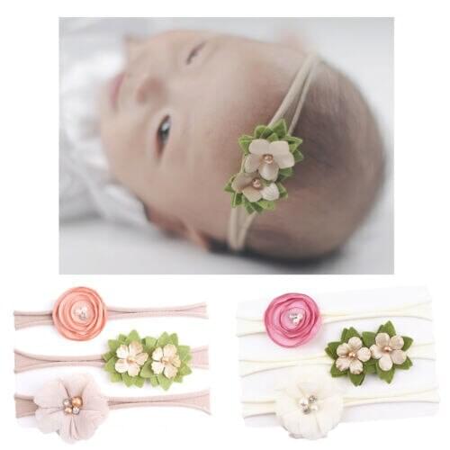 3pcs Kid Girl Baby Crochet Elastic Headband Hair Band Infant Toddler Rose Flower Headwear Accessories Princess Cute Lovely Gifts
