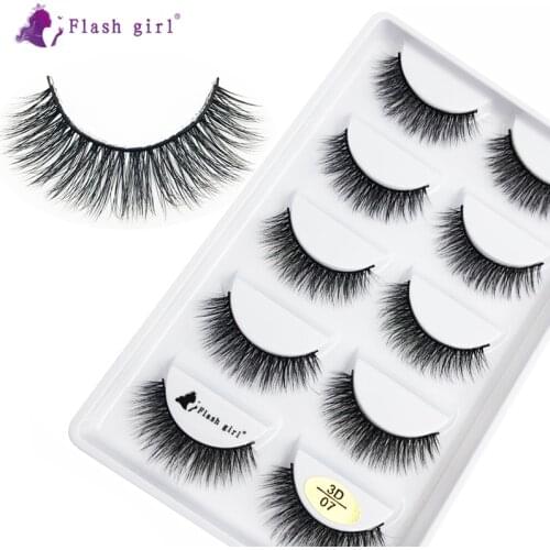 Flash Girl 5 Pairs 3D Faux Mink Eyelashes Natural Volume Fake Eyelash Extension Makeup Cruelty Free Eye Lashes 3D-07