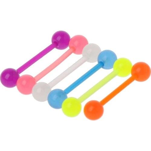 6Pcs Acrylic Luminous Glow Ball Tongue Nose Stud Navel Button Ring Body Piercing