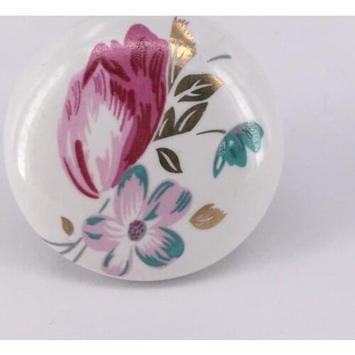 6PCS Modern European Cabinet Drawer Handles Pulls Door Knobs Tulip printed single hole Round Ceramic Knob