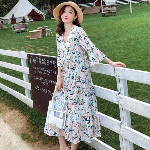 9912# Maternity Dress Nursing Summer floral Chiffon Short Sleeve Loose Stylish postpartum Dress for Pregnant Women Mom Dress