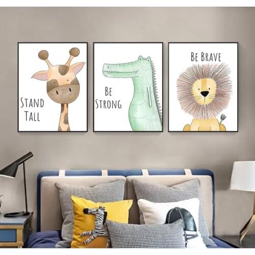 Watercolor Woodland Baby Animal Poster Dinosaur Lion Poster Nursery Wall Art Canvas Painting Nordic Kid Room Decoration Picture