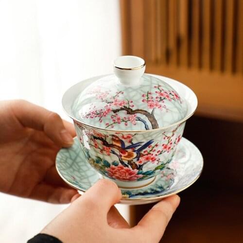 White Porcelain Gaiwan Household Japanese Style Tea Brewer Painted Kung Fu Teaset Tea Ceremony Respect Tea Bowl Accessories