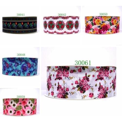 Free shipping 50 yard flower printed grosgrain ribbon 30061
