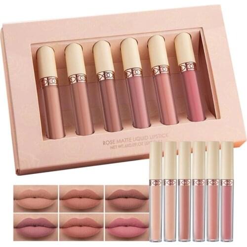 6Pcs/Set Lipgloss Liquid Lipstick Matte Moisturizing 12 Colors Women Lip Tint Long Lasting Waterproof Lip Makeup Cosmetics