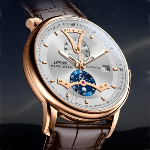 Switzerland LOBINNI Mens Watches Luxury Brand Automatic Mechanical Multi-function 50M Waterproof Sapphire Luminous Clock L18018