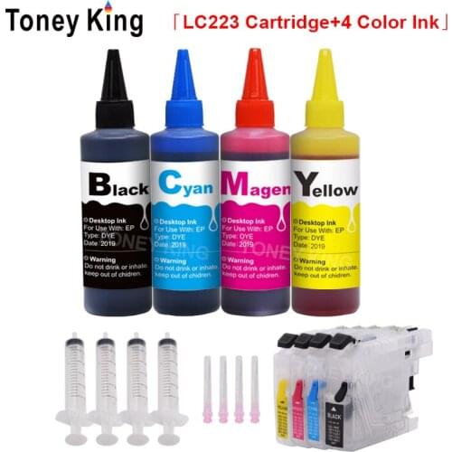 Toney King LC 223 XL Printer Ink Cartridge For Brother LC221 LC225 LC227 LC229 MFC-J4420DW J4620DW + 400ml Bottle Ink Refill kit