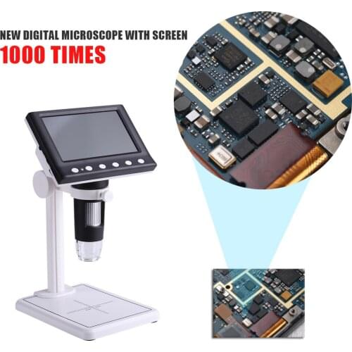 Digital Microscope for Watch Phone Repair Electronic 2MP 4.3 inch HD LCD Display 1000X Magnifier Tool with 8 LED Lights Bracket