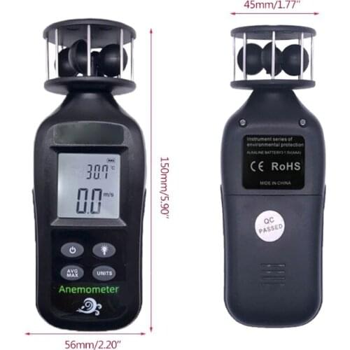Digital Anemometer Handheld LCD Wind Speed Meter Measuring Wind Speed, Temperature Wind Chill Backlight Max/Avg Data M89B