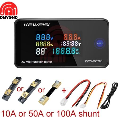 DC 0-200V Voltmeter Ammeter KWS Power Energy Meter LED Digital DC Wattmeter Electric Meter with Reset Function With 0-100A Shunt