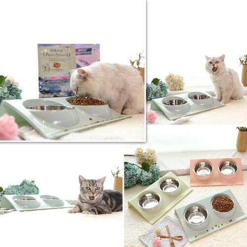 Double Dog Cat Bowls Stainless Steel Pet Food Water Feeder No Spill Non Skid Bowls Premium Pet Elevated Raised Bowl Feeders