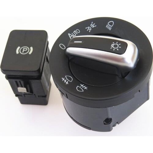 FHAWKEYEQ Chrome Headight Switch Knob + EBP Electronic Parking Handbrake Control Button VW Passat B6 3C 3C0 927 225 C 5ND941431B