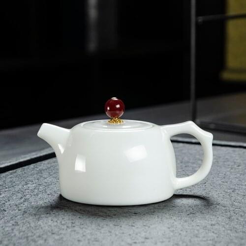 Dehua White Porcelain Teapot Suet Jade Xishi Pot Ceramic Tea Maker Small Single Pot with Filter Kungfu Tea Set