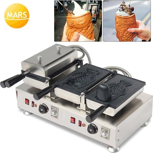 Commercial 110V 220V Open Mouth Taiyaki Machine Fish Shape Waffle Maker Pan Electric Ice Cream Taiyaki Maker