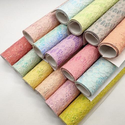 A4 sheet girl color floral lace Shiny Glitter Fabric Leather For Earring Bows 1480