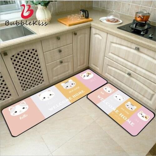 Bubble Kiss Cute Cartoon Pink Blue Kitchen Mat Entry Mat Anti-Slip Mat Bedroom Bedside Floor Mat Welcome Mats for Front Door