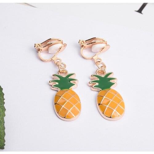 Trendy Enamel Pineapple Clip on Earrings No Pierced Cute Beautiful Birthday Party for Girl Fashion Jewelry Womens Accessories